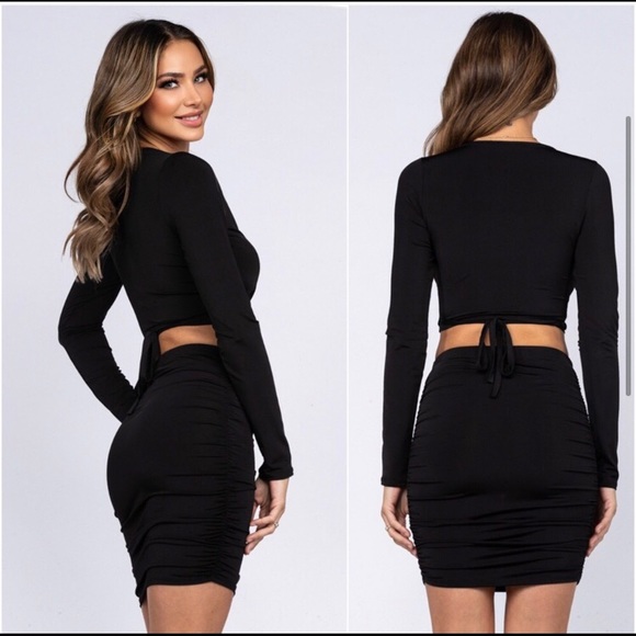 USA Made 2 piece set ultra slim fit stretchy sexy women’s crop mini skirt - Picture 2 of 4